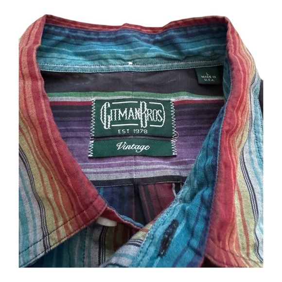 Gorman Bros Vintage Multicolor Striped Retro Made in USA Size L Button Down - Picture 3 of 8